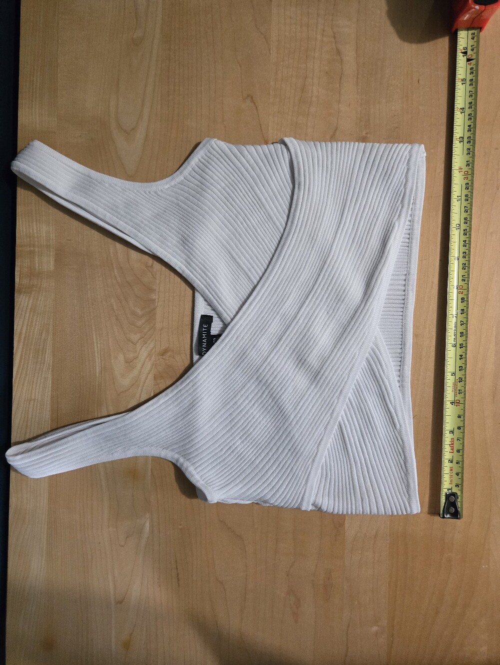Dynamite Off White Ribbed Wrap Crop Top - Women Size Small - Picture 8 of 11